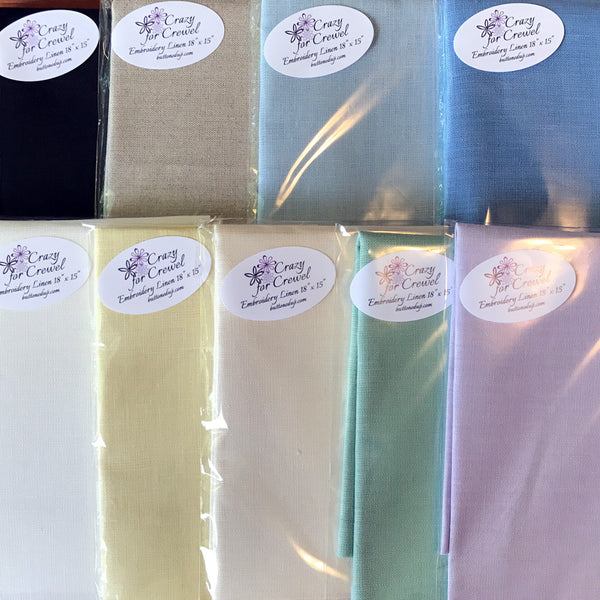 This fine embroidery linen is available in 9 colors and 5 sizes. This Embroidery linen is 100% medium weight pure linen.