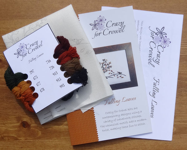 Crazy for Crewel Falling Leaves Embroidery Kit Contents