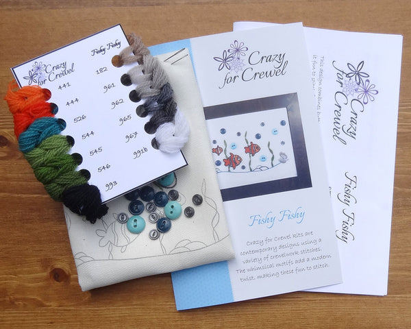 Crazy For Crewel Fishy Fishy Crewelwork Embroidery Kit Contents