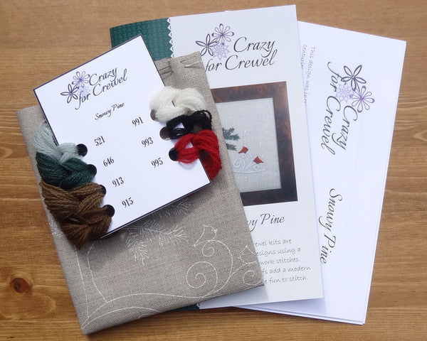 Crazy For Crewel Snowy Pine Crewelwork Embroidery Kit Contents
