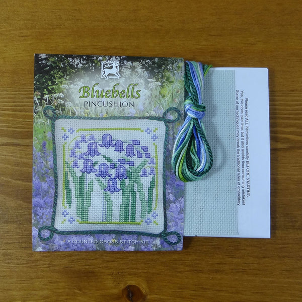 Bluebells cross stitch pincushion kit